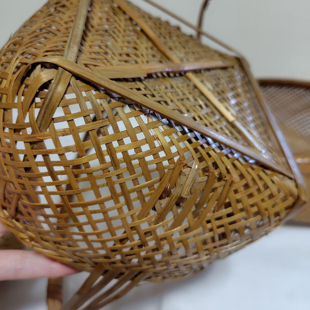 昭和レトロ竹籠バッグ（竹編） 未使用】竹製 かごバッグ 3つセット 花籠 小物入れ 昭和レトロの