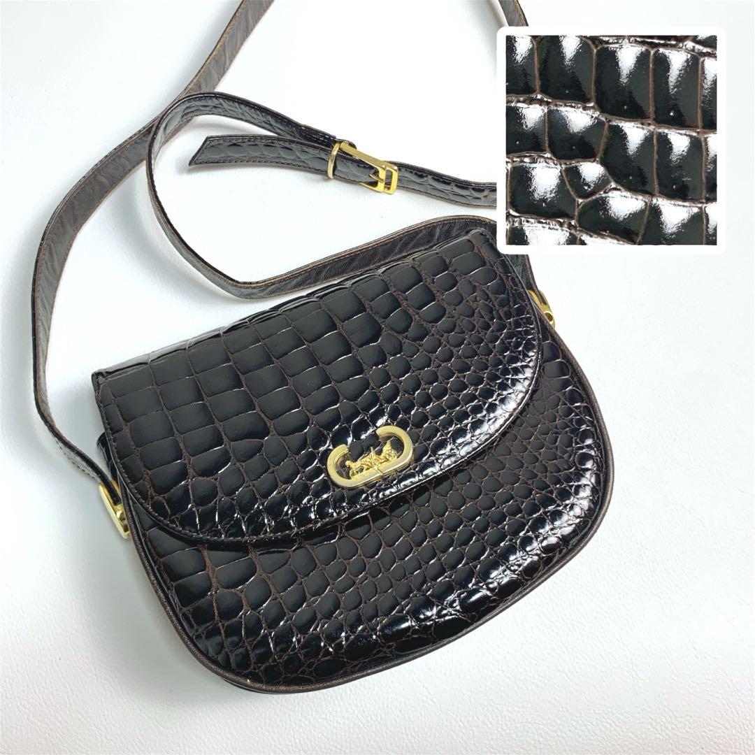 【シャイニングクロコ】リアル クロコダイル ショルダーバッグ ゴールド金具