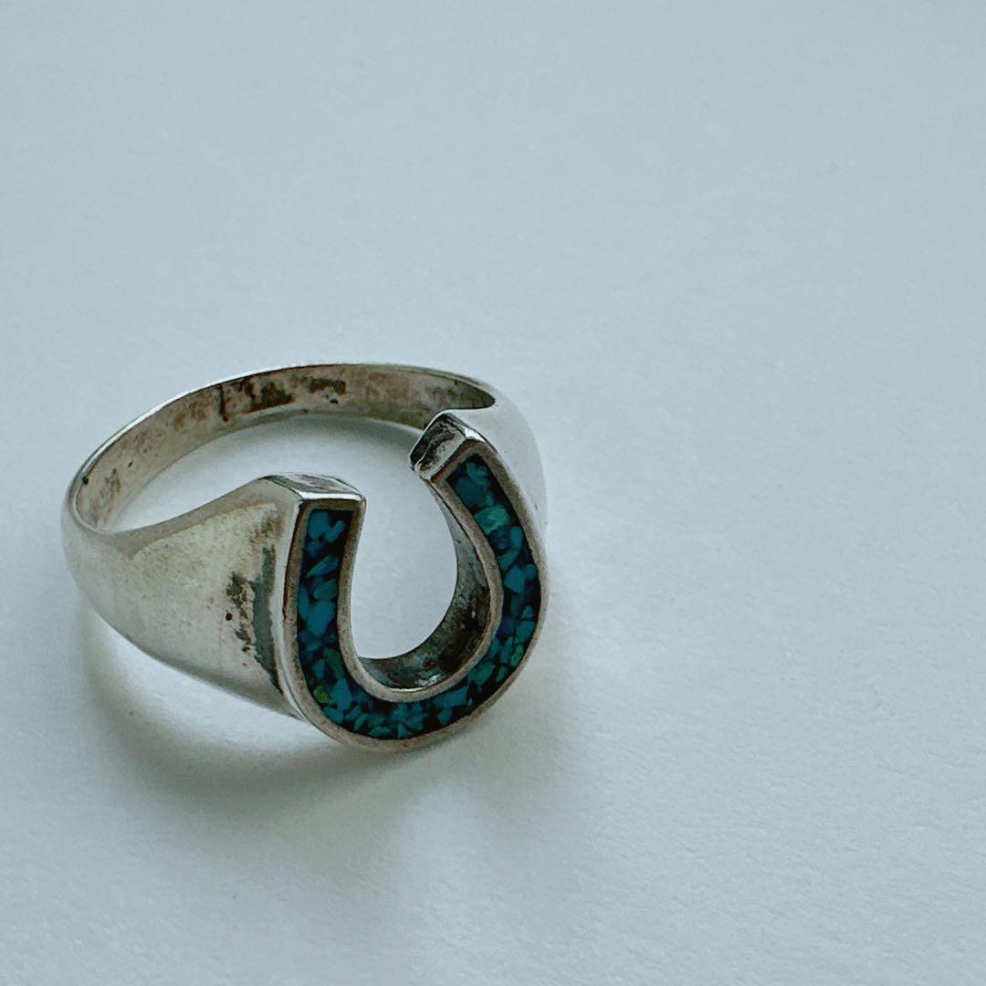 【J202】ヴィンテージ　モザイクインレイ　ターコイズ　リング 　21号