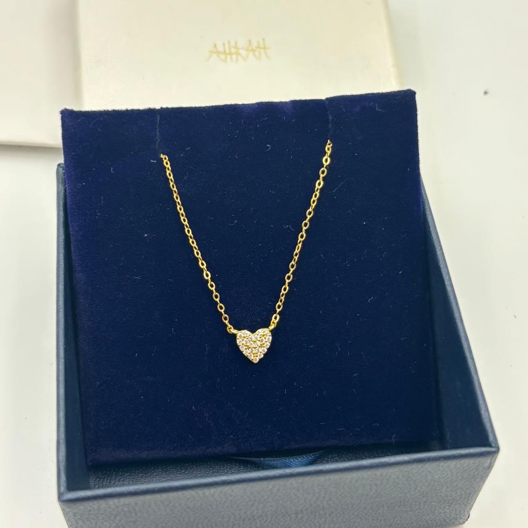 極美品✨AHKAH ✨K18ゴールド ハート型 ネックレス 極美品✨AHKAH ハート型ストーン付きK18ゴールドネックレス