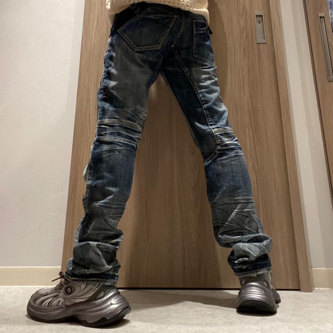 海外最新 ギャル男 ネオお兄系 90s PPFM y2k デニムパンツ ギミック シワ加工 パンツ
