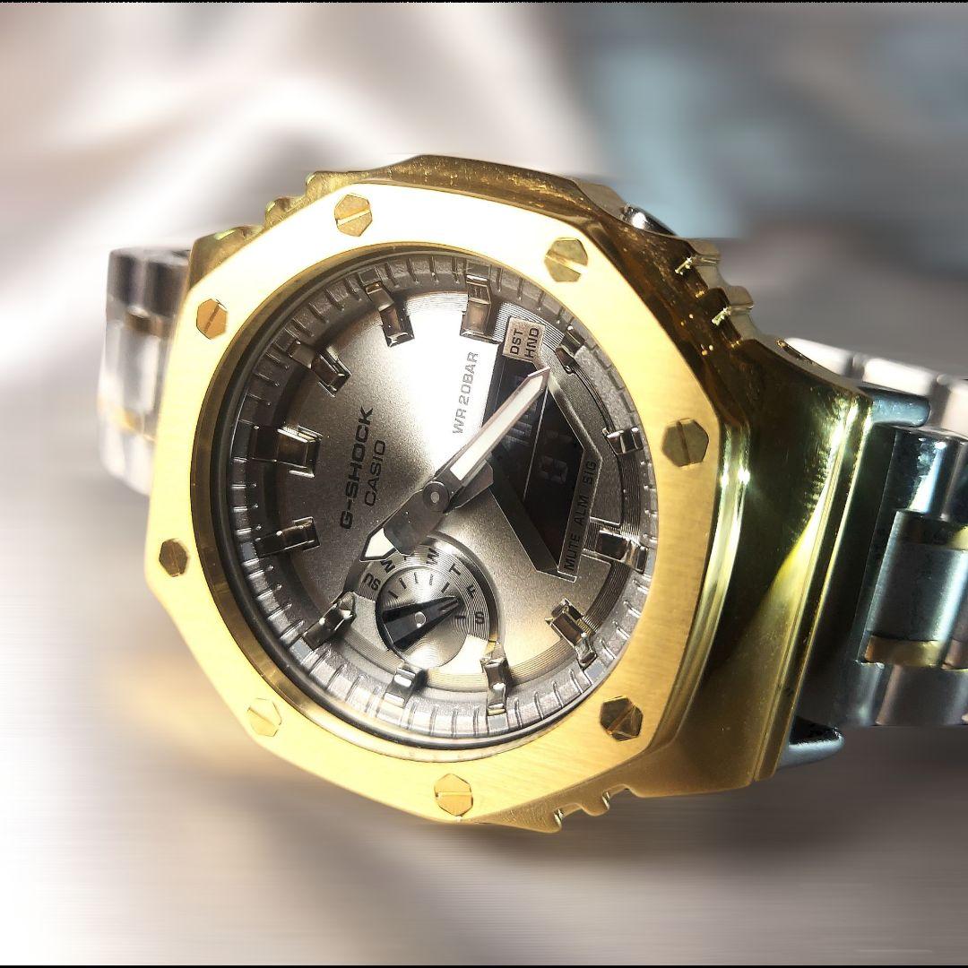 外装新品G-SHOCK GA-2100 シルバー/ゴールドフルメタル カシオーク