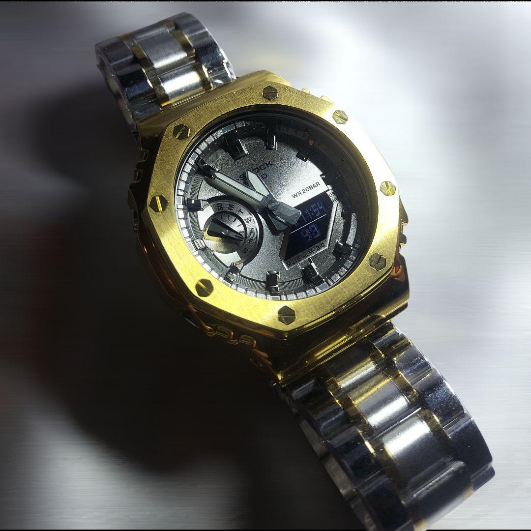 外装新品G-SHOCK GA-2100 シルバー/ゴールドフルメタル カシオーク