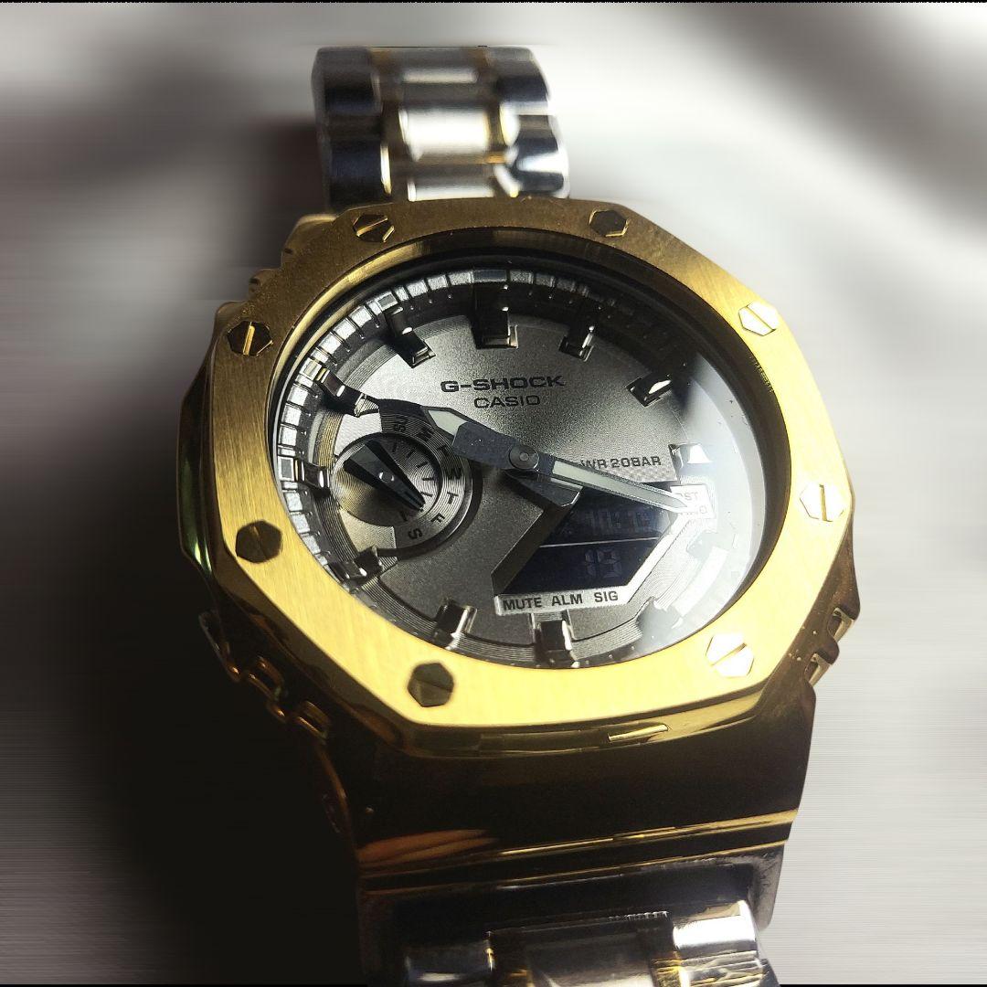 外装新品G-SHOCK GA-2100 シルバー/ゴールドフルメタル カシオーク