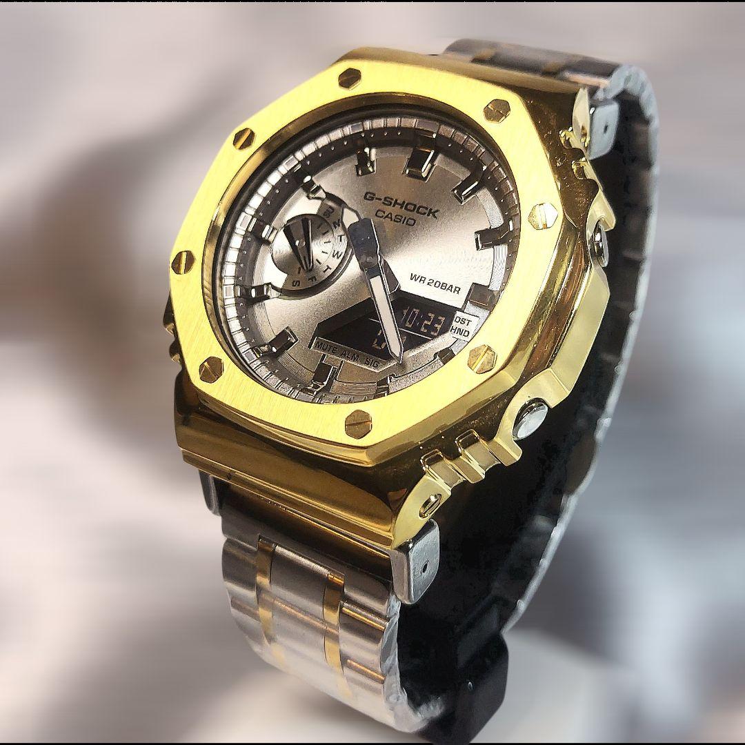 外装新品G-SHOCK GA-2100 シルバー/ゴールドフルメタル カシオーク