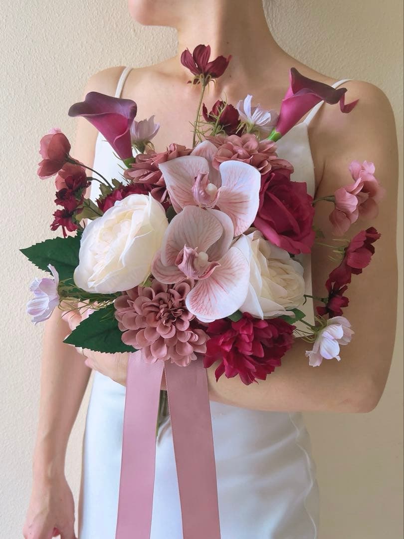 アーティフィシャルフラワーブーケ　前撮り　造花ブーケ　ウエディングブーケ　結婚式