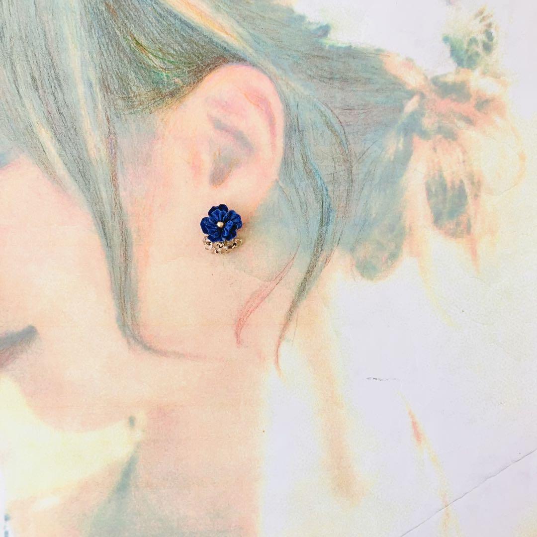 no.686 ブルー　ピアス　イヤリング　和風　つまみ細工　着物 no.686 ブルー ピアス イヤリング 和風 つまみ細工 着物（6柄