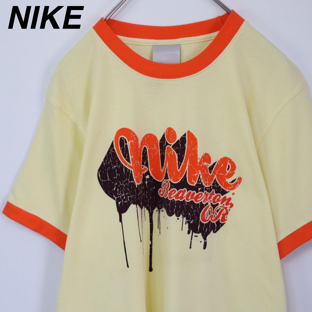 【希少】ナイキ リンガーTシャツ デカロゴ Lサイズ イエロー トリムTシャツ