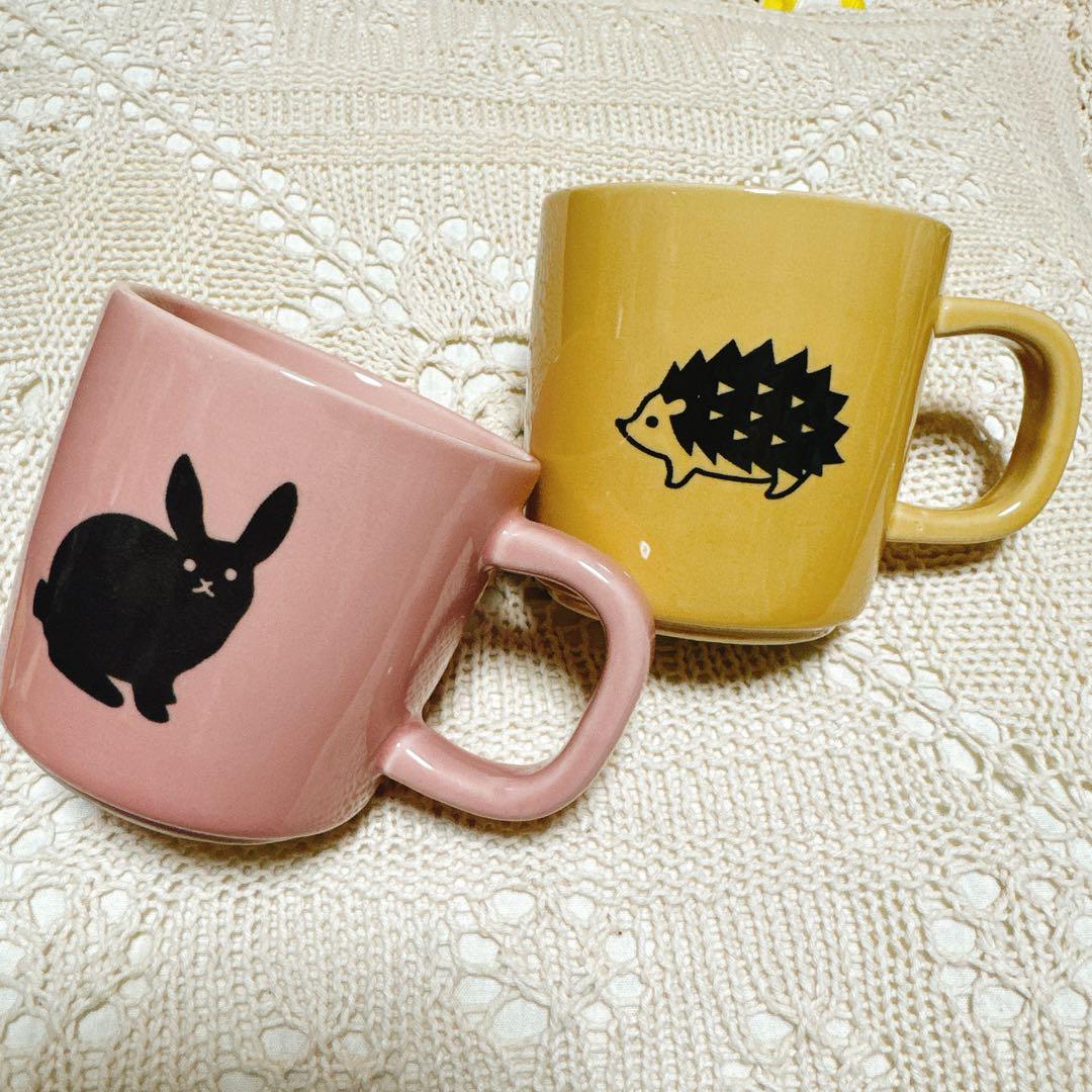小さめマグカップ ハリネズミ うさぎ柄 2個セット