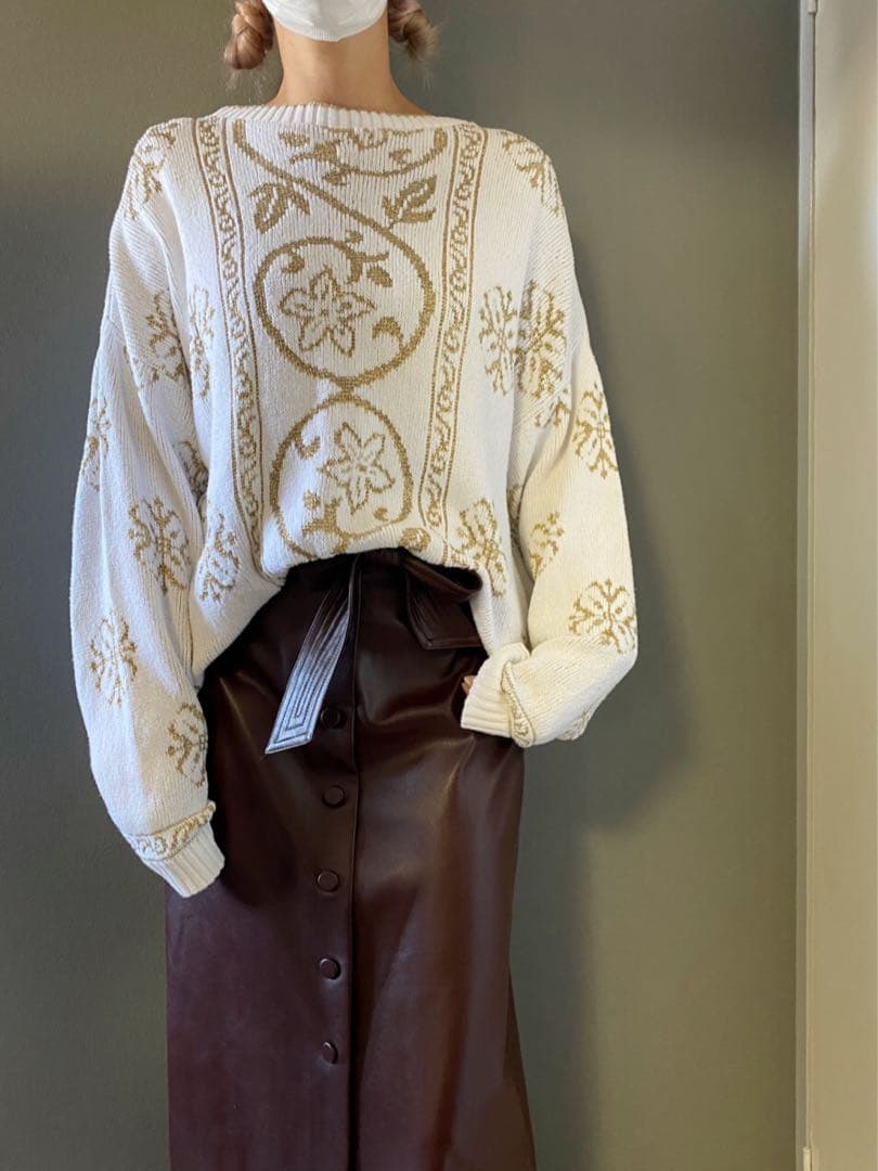古着 ビンテージ 80s USA ゴールド ラメ ニット セーター 花柄 古着 ビンテージ 80s USA ゴールド ラメ ニット セーター 花柄