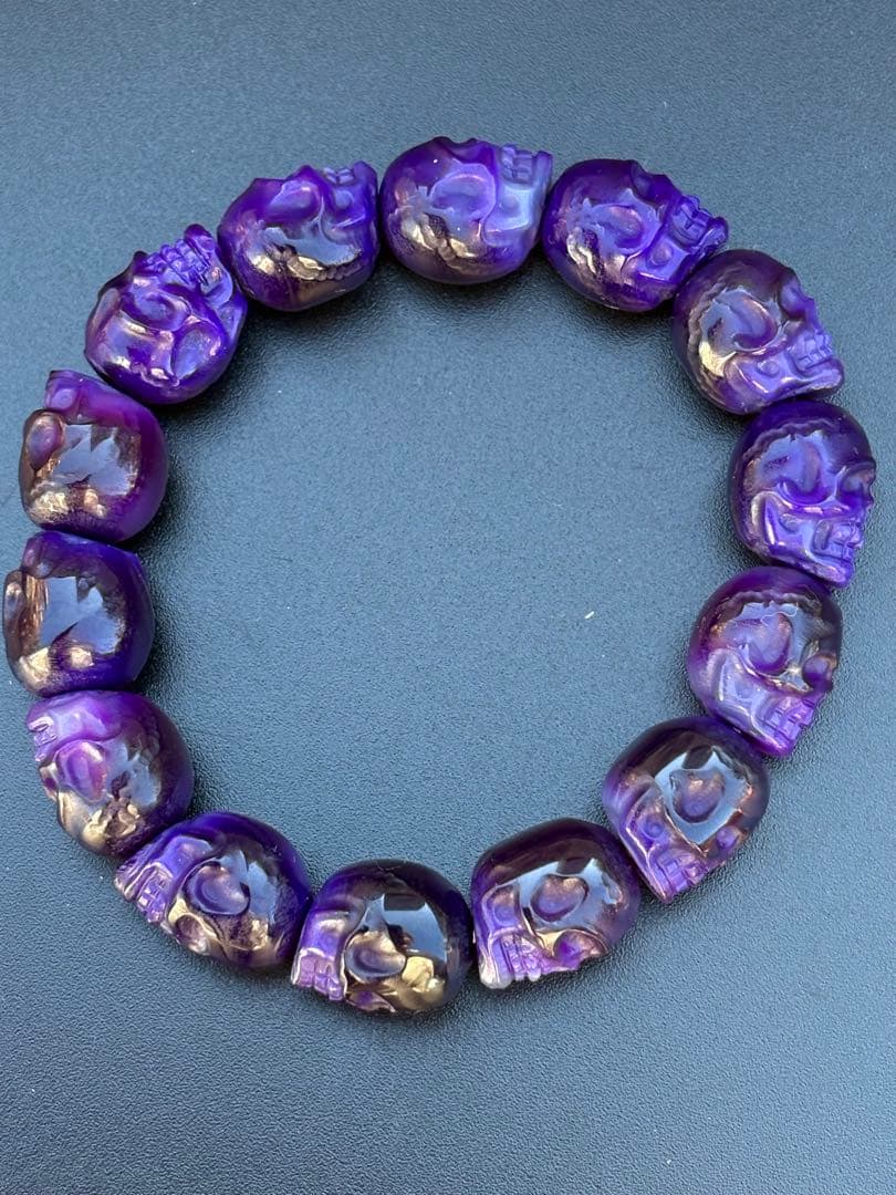 ✡️ 髑髏 魔 邪気除け すごいパワー アラシャン ブレスレット 紫瑪瑙新品、♥