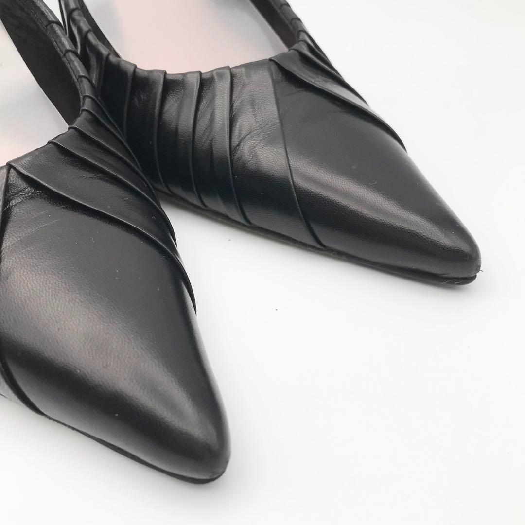 【美品】PRADAプラダ ポインテッド パンプス アンクルストラップ 34.5黒