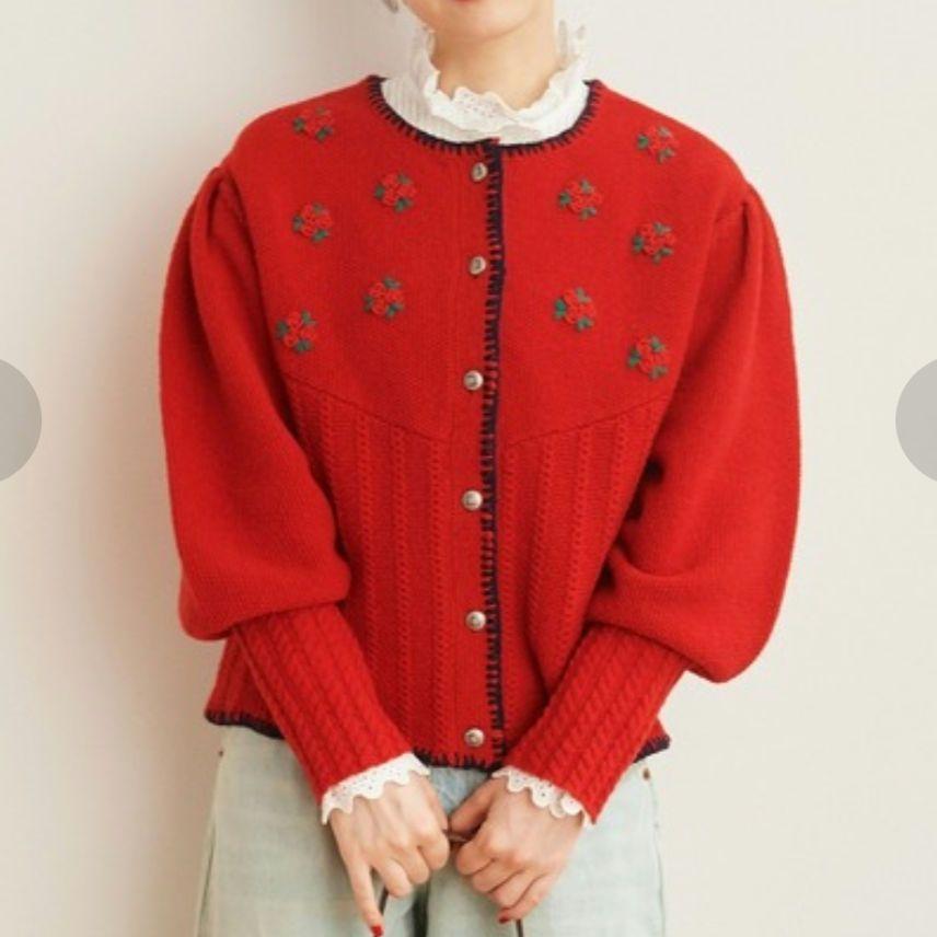 美品 Dot＆Stripes CHILD WOMAN 薔薇 刺繍 カーディガン