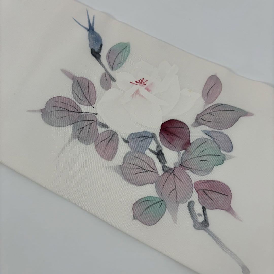 名古屋帯 正絹 塩瀬 白地 素敵な花九寸T-2416 - 着物・浴衣高 品質