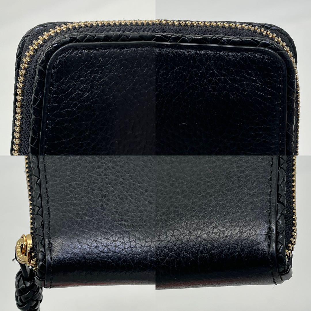 極美品 トリーバーチ 長財布 ラウンドファスナー シボ革 レザー ブラック ロゴ 美品】トリーバーチ 長財布 ラウンドジップ ダブルTロゴ 黒 シボ