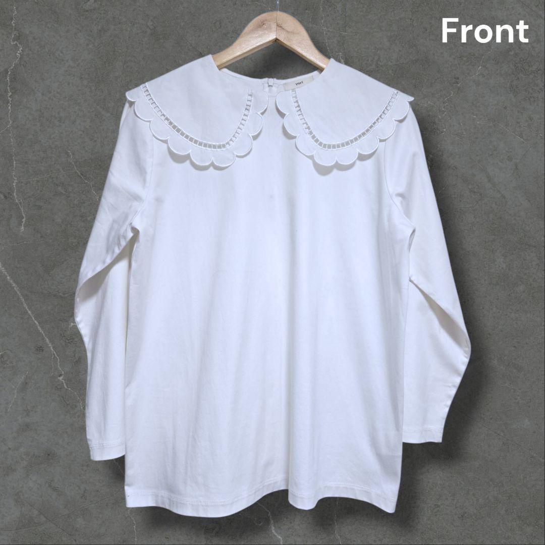 《極美品》yori ヨリ スカラップカラーロンTee ホワイト フリーサイズ