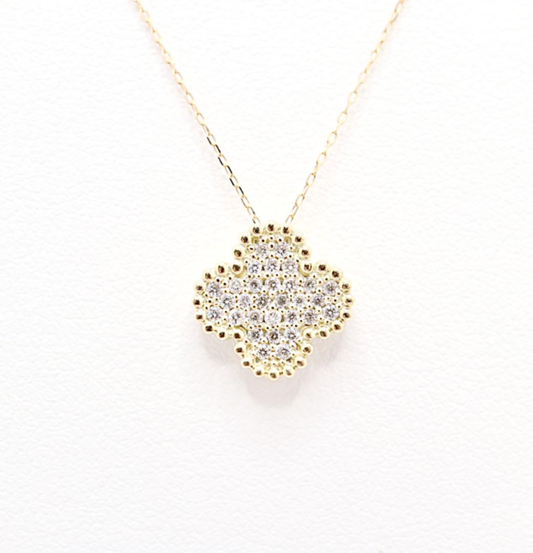 ダイヤモンドフラワーネックレス K18 イエローゴールド 0.15ct