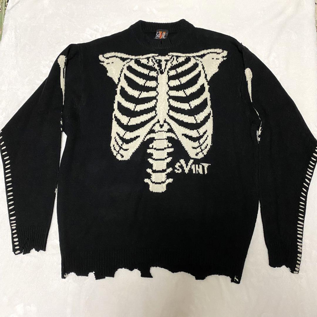 SAINT MICHAEL X VLONE ボーン ニット - ブラック SAINT MICHAEL X VLONE ボーン ニット - ブラック
