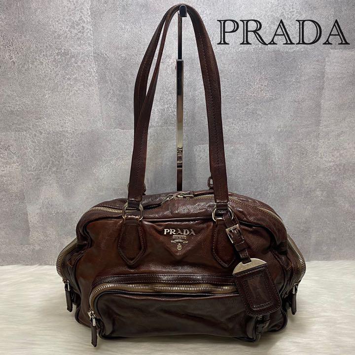 得価超特価 良品✨ トートバッグ ブラウン レザー XsESv-m90107310741 prada プラダ ハンドバッグ 定番人気得価