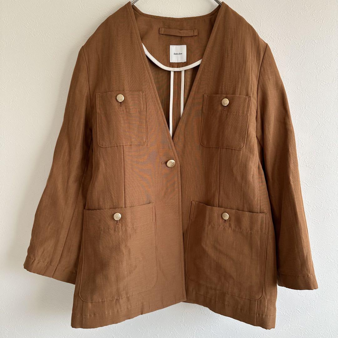 ✴︎Spick & Span ✴︎リネン混　ノーカラージャケット