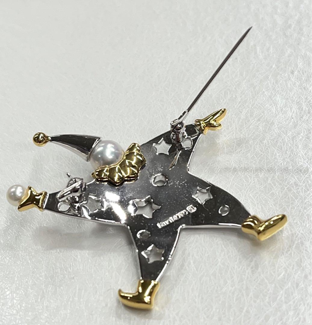 MIKIMOTO ミキモト　パール　真珠　ブローチ　ピエロ　ゴールド　シルバー
