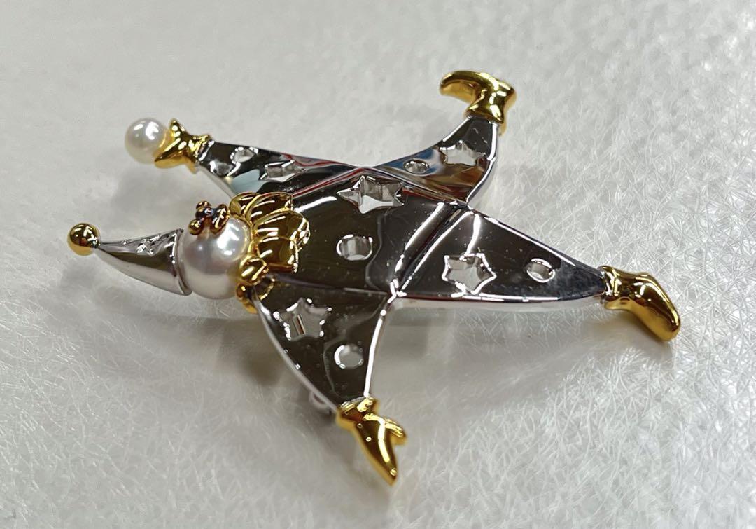 MIKIMOTO ミキモト　パール　真珠　ブローチ　ピエロ　ゴールド　シルバー