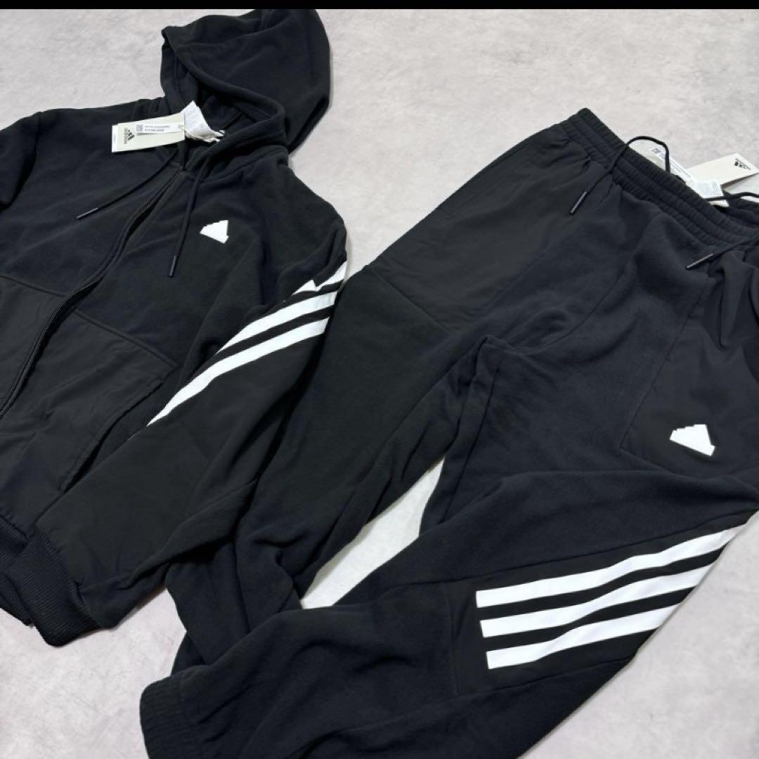 adidas フリースジャージ上下セット XLサイズ 黒