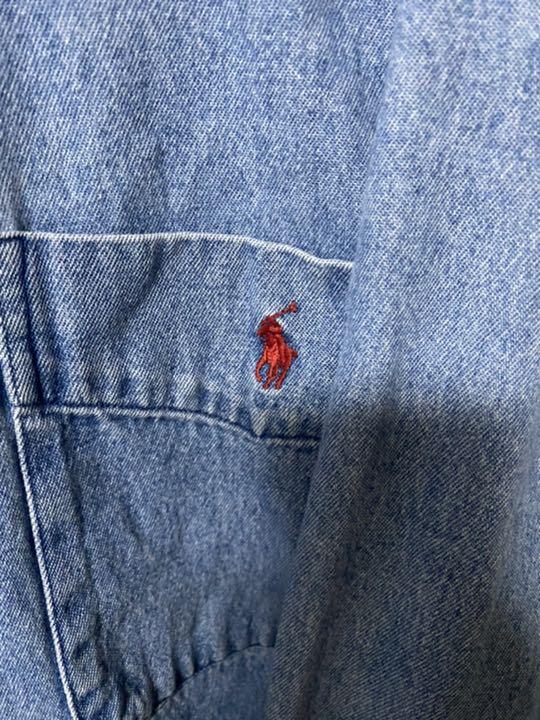 正規品定番 ラルフローレン 紺ポニー刺繍 胸ポケット付 ゆるだぼ ITYBr-m90169157154 BDシャツ 長袖 デニム 人気新番