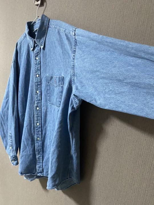 正規品定番 ラルフローレン 紺ポニー刺繍 胸ポケット付 ゆるだぼ ITYBr-m90169157154 BDシャツ 長袖 デニム 人気新番