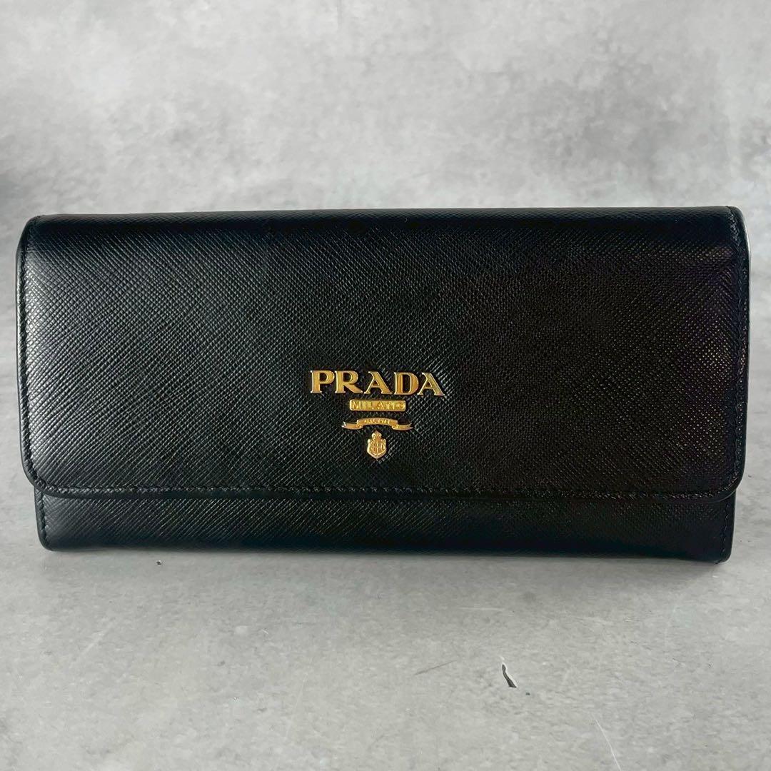 ✨美品✨ PRADA 長財布 バイカラー ロゴ 金具 サフィアーノ レザー 黒