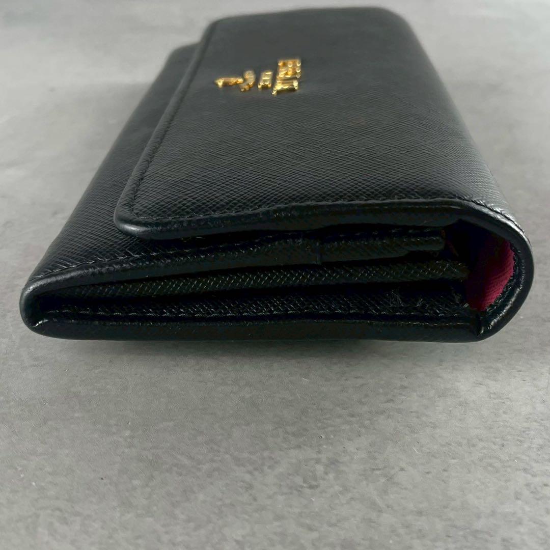✨美品✨ PRADA 長財布 バイカラー ロゴ 金具 サフィアーノ レザー 黒