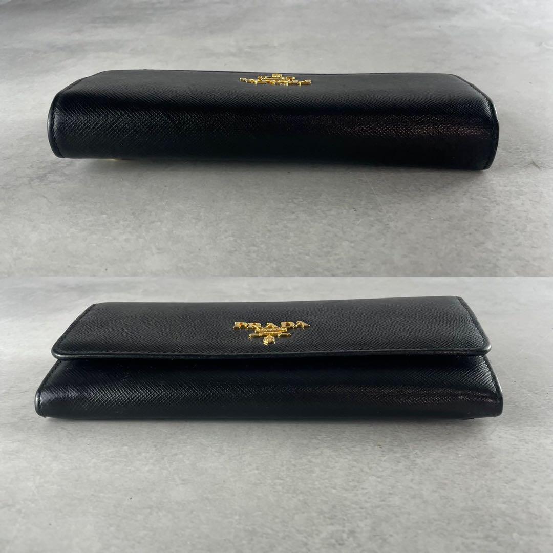 ✨美品✨ PRADA 長財布 バイカラー ロゴ 金具 サフィアーノ レザー 黒