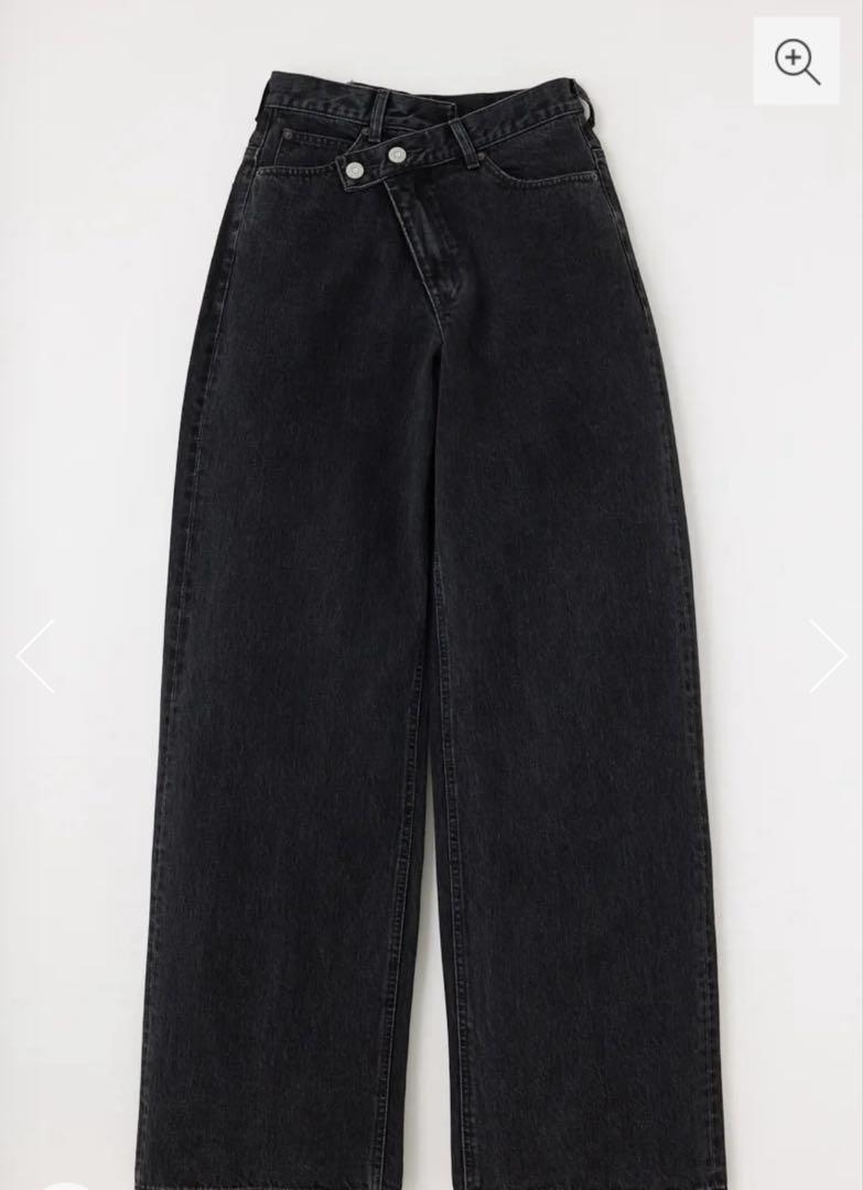 パンツ moussy CROSS WAIST WIDE STRAIGHT BLK 1