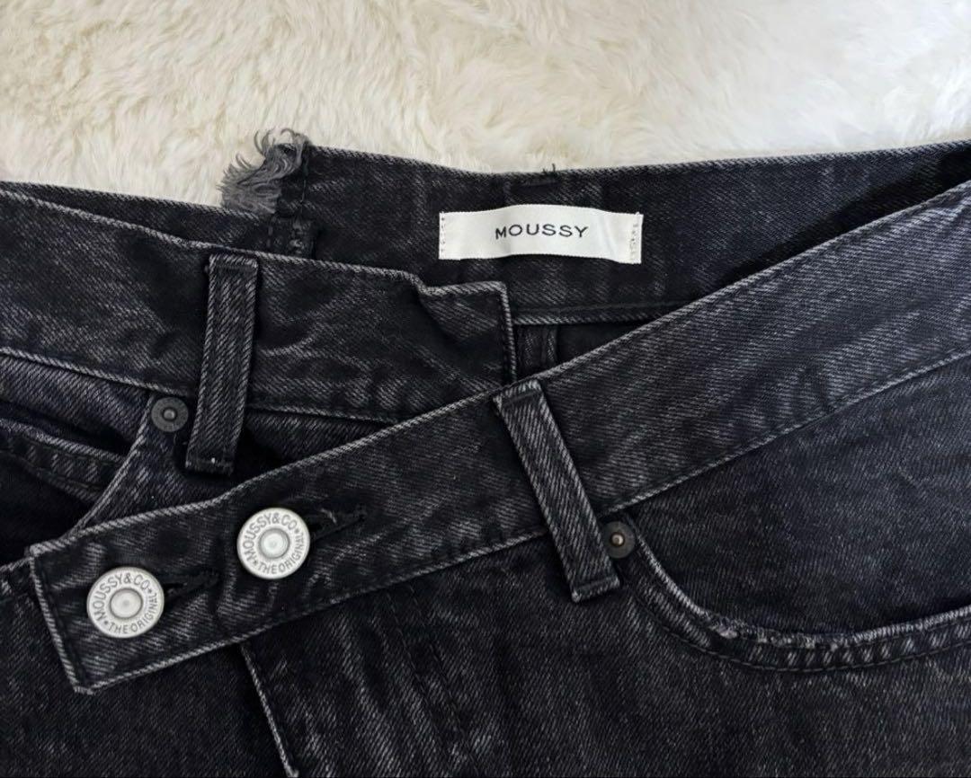 パンツ moussy CROSS WAIST WIDE STRAIGHT BLK 1