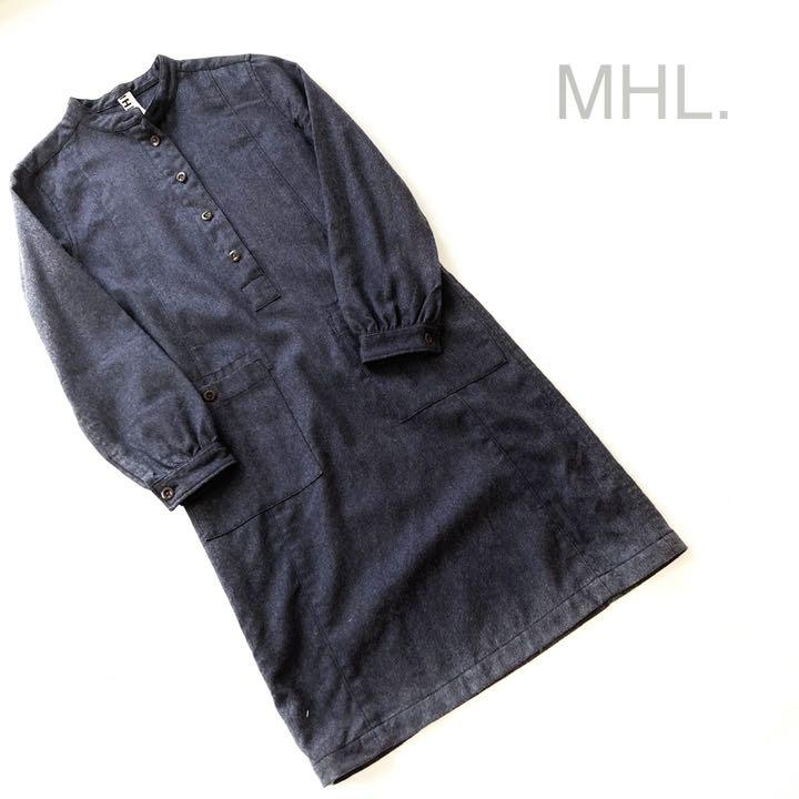 S ウール100 状態良好 Mhl ワンピース 状態良好 Mhl ワンピース ノーカラー ウール100 ダークグレー