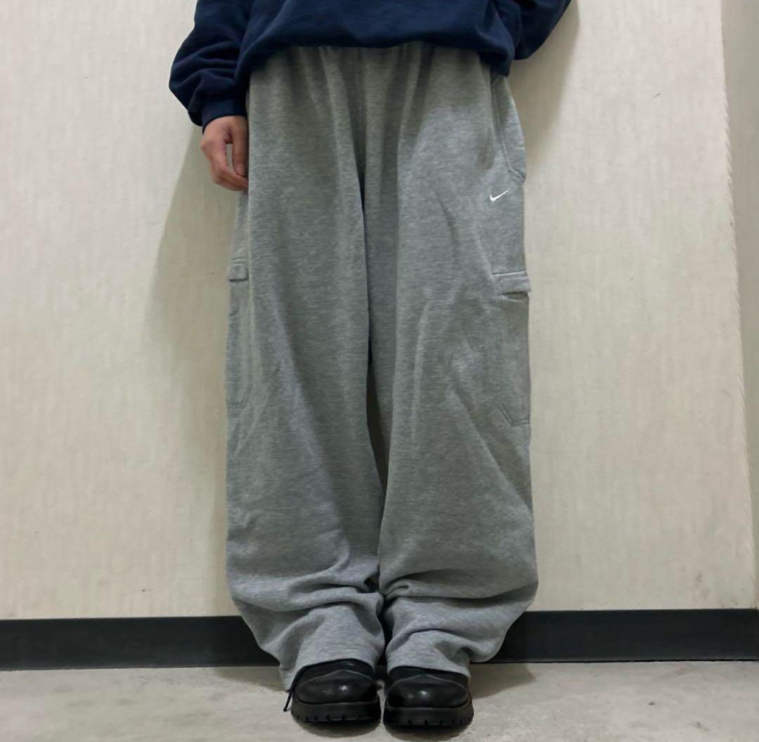 レア00s極太 OLD NIKE Lサイズ コットンバギーカーゴパンツ Y2K 美品00s極太 OLD NIKE XLサイズ ダック地バギースウェットパンツ