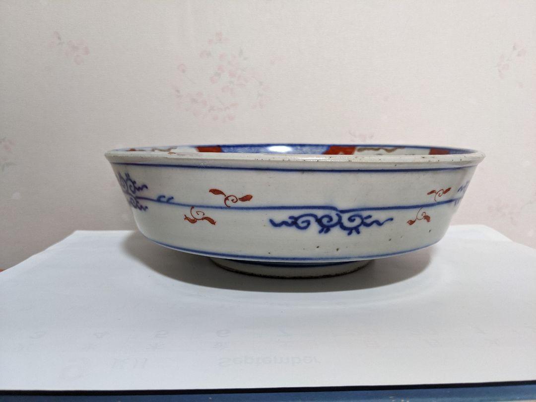 ♦古伊万里 明治時代 染付色絵 青海波 竹梅文様 上手八寸鉢 古美術品 骨董品