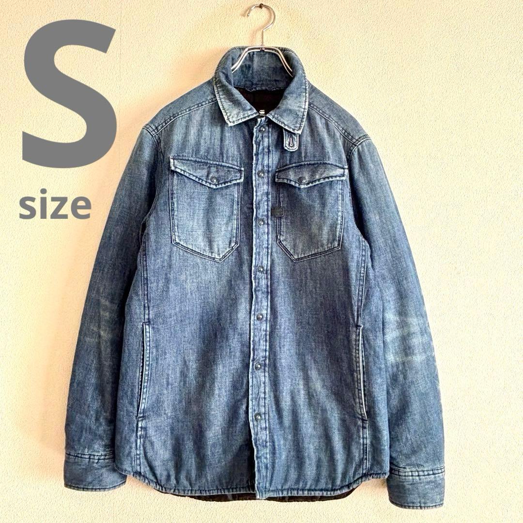 ジースターロウ メンズ 裏キルティング デニムシャツ ダメージ　S