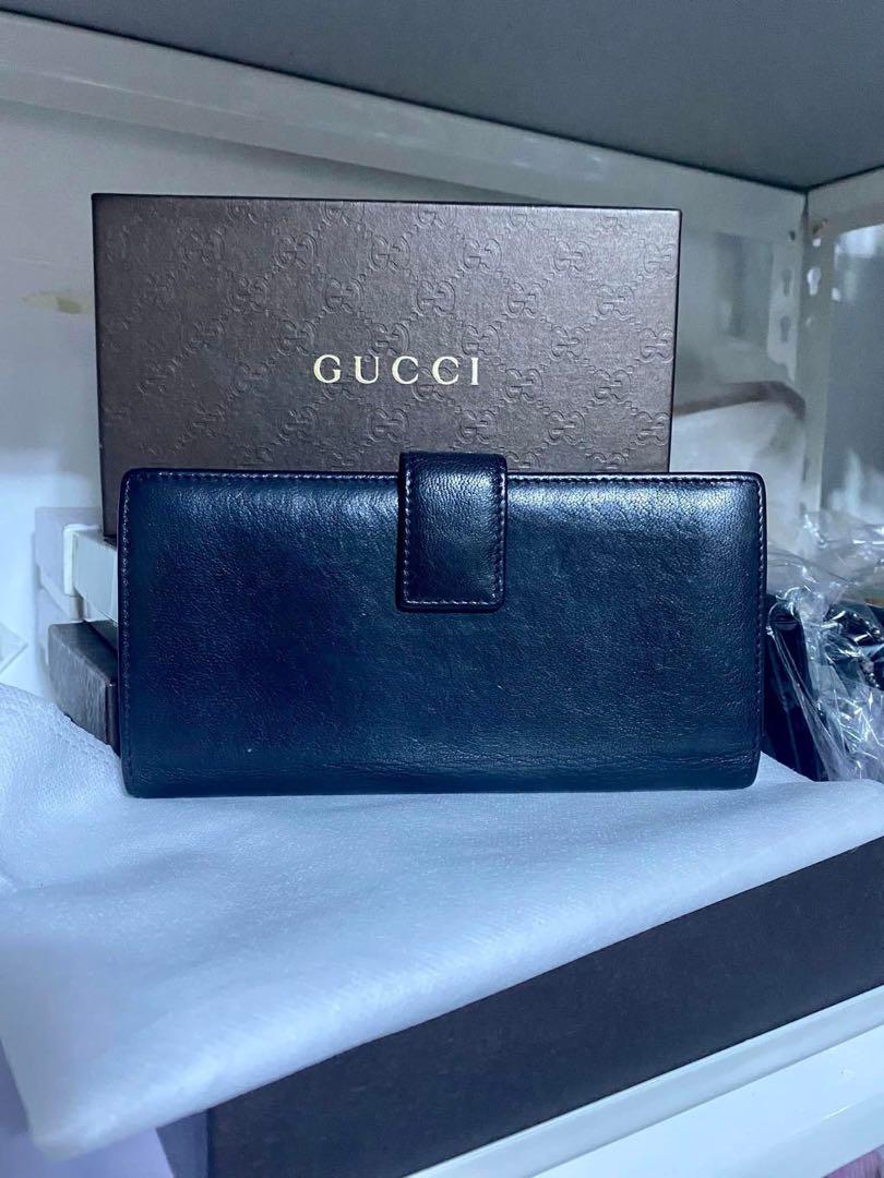 ブランドのギフト GUCCI ブラック リボン装飾 二つ折り財布 小物