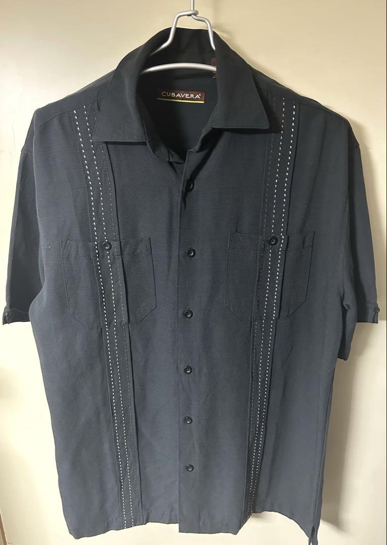 【CUBAVERA】ヴィンテージキューバシャツ　レーヨンポリ刺繍ブラックM