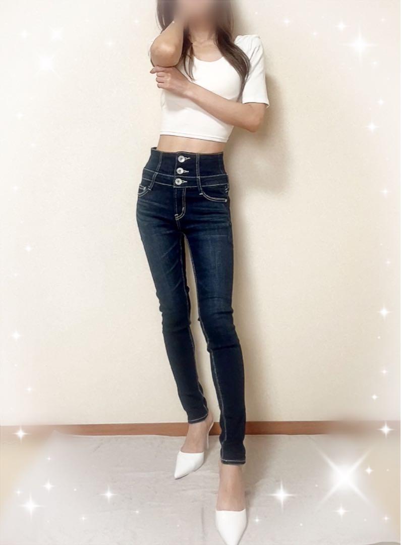 GYDA H/W ウエストクロススキニーデニムパンツ（インディゴ