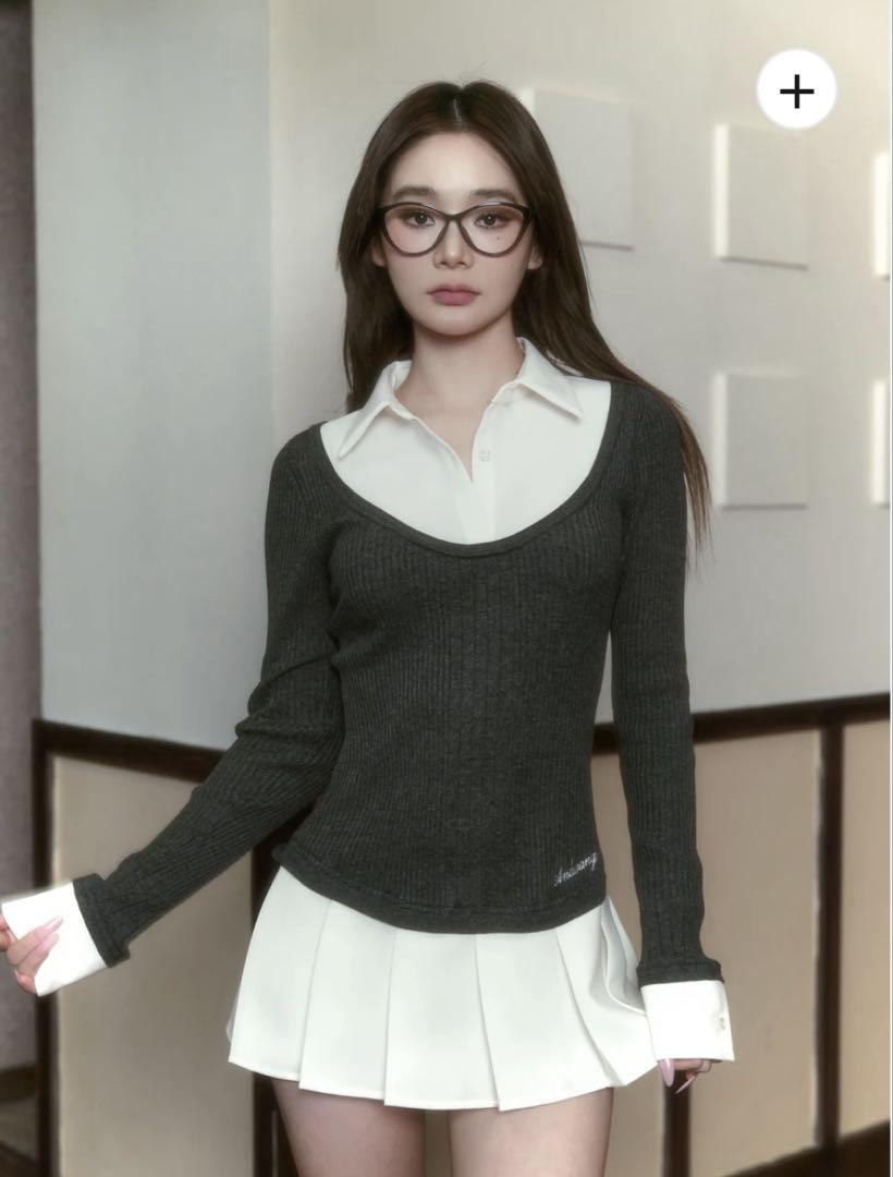 ワンピース andwang Shirt pleated mini onepiece