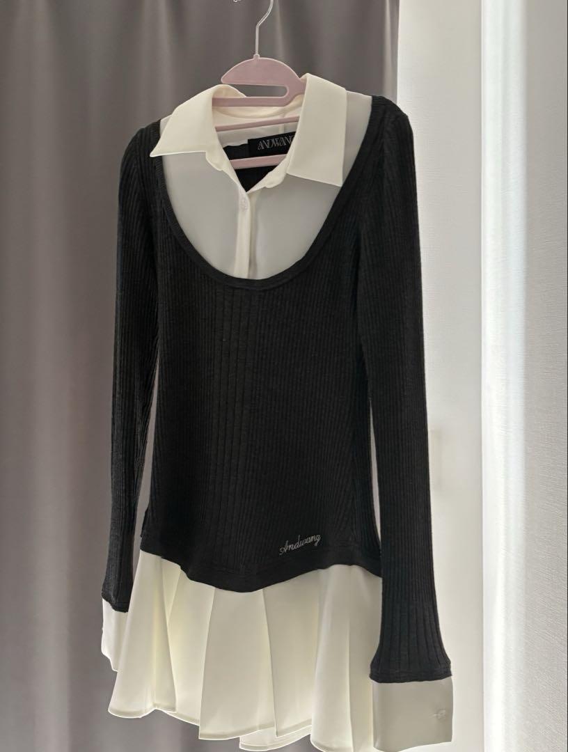 ワンピース andwang Shirt pleated mini onepiece