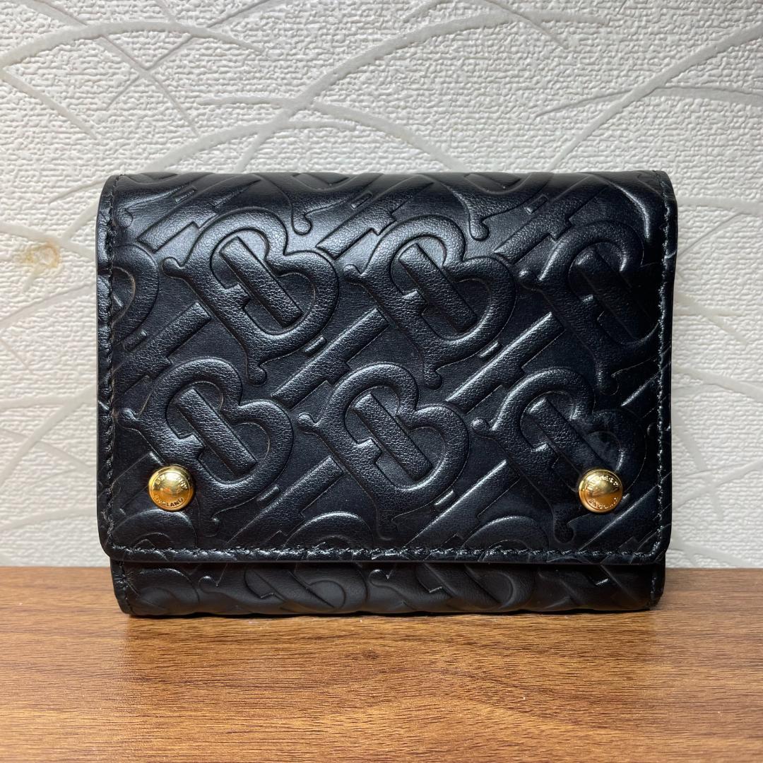 【極美品】BURBERRY バーバリー レザー TB コンパクト 三つ折り財布