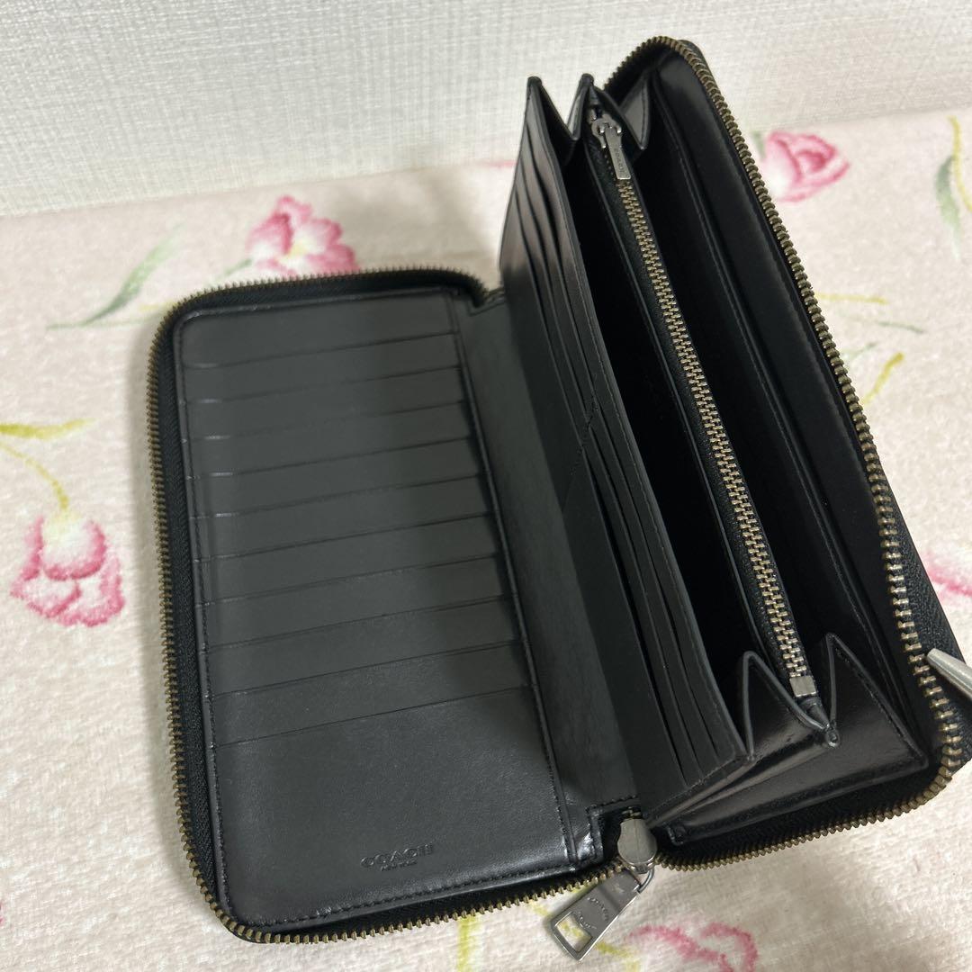 COACH シグネチャー ラウンドファスナー長財布 ブラック×グレー