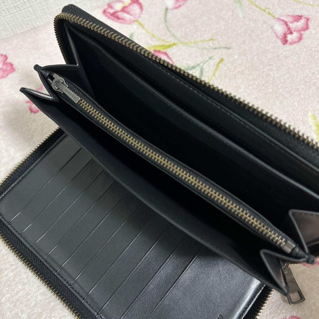 COACH シグネチャー ラウンドファスナー長財布 ブラック×グレー