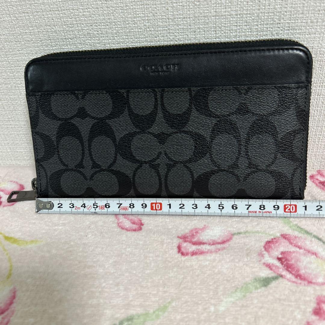 COACH シグネチャー ラウンドファスナー長財布 ブラック×グレー