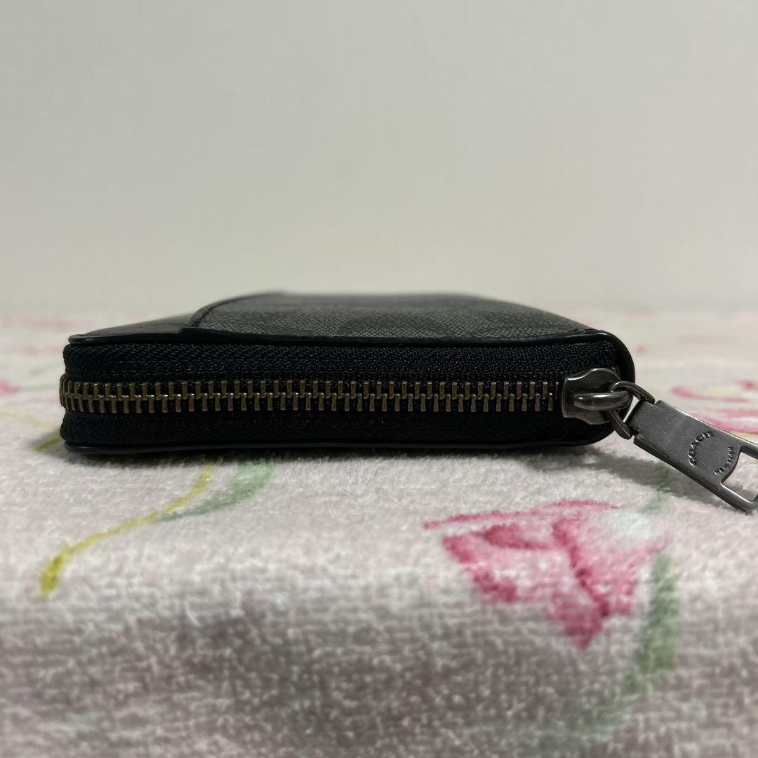 COACH シグネチャー ラウンドファスナー長財布 ブラック×グレー