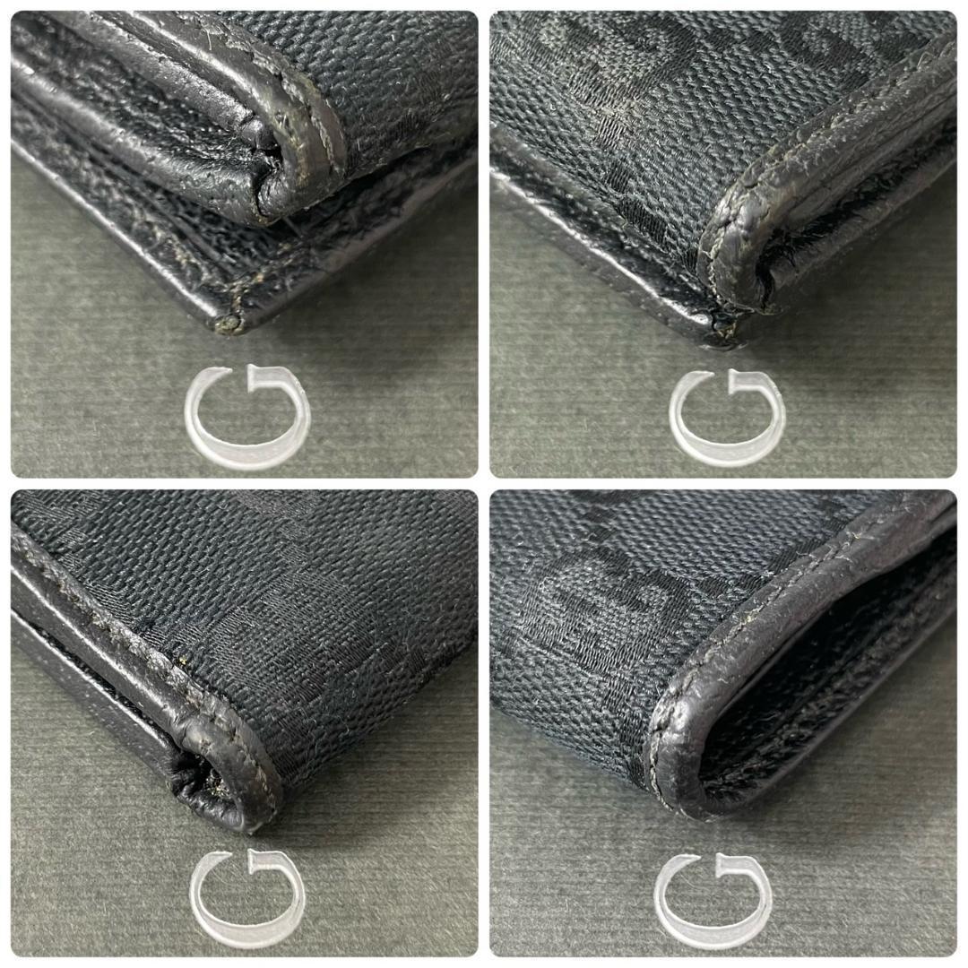 【美品】 GUCCI グッチ 二つ折り財布 GG キャンバス ブラック レザー