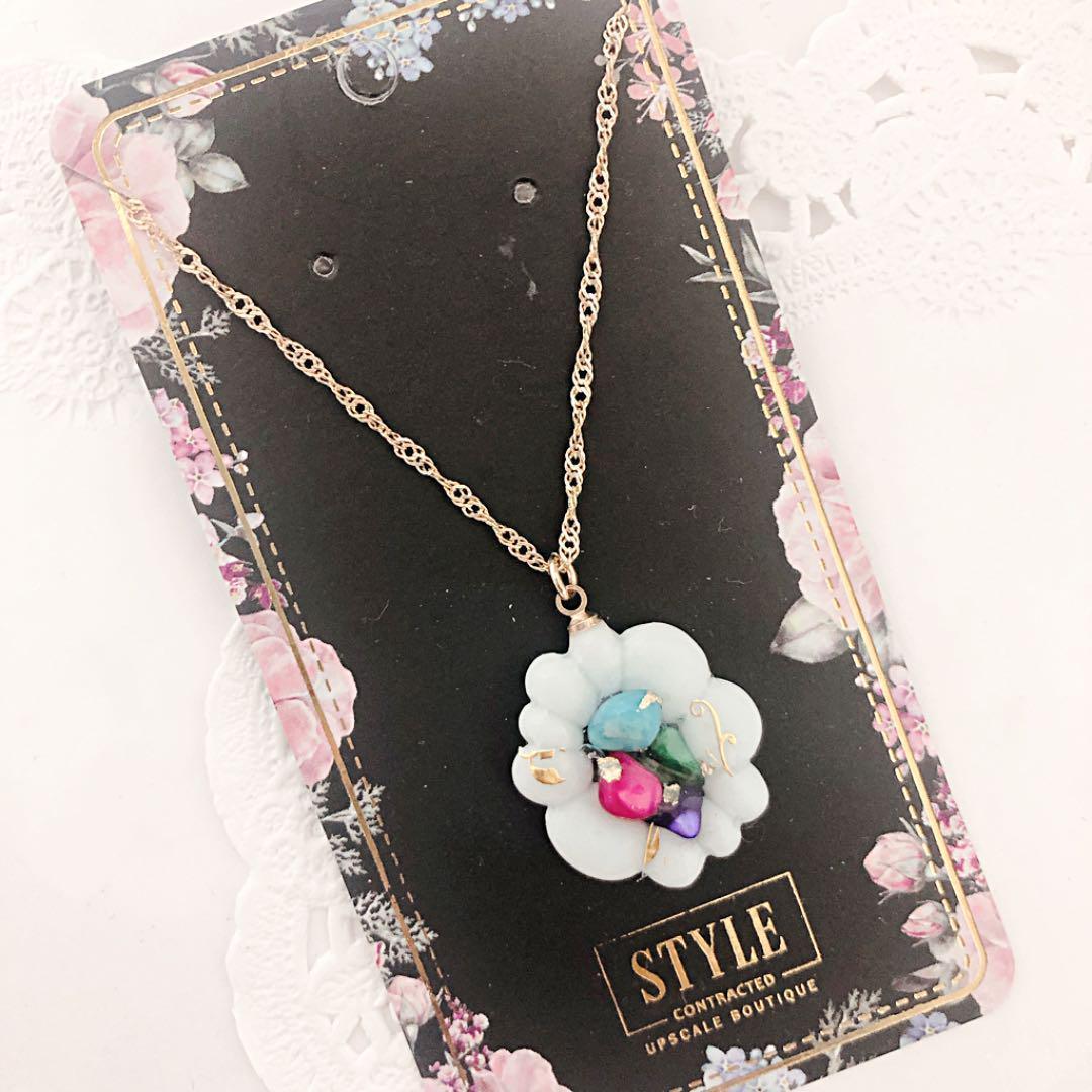 限定1点!ハンドメイド 丸ペプラム さざれ石 ネックレス レジン